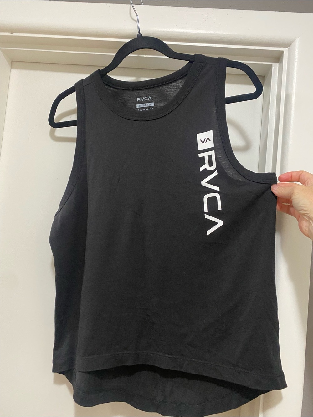 RVCA Black Crew Neck Sport Tee with White Tag Print